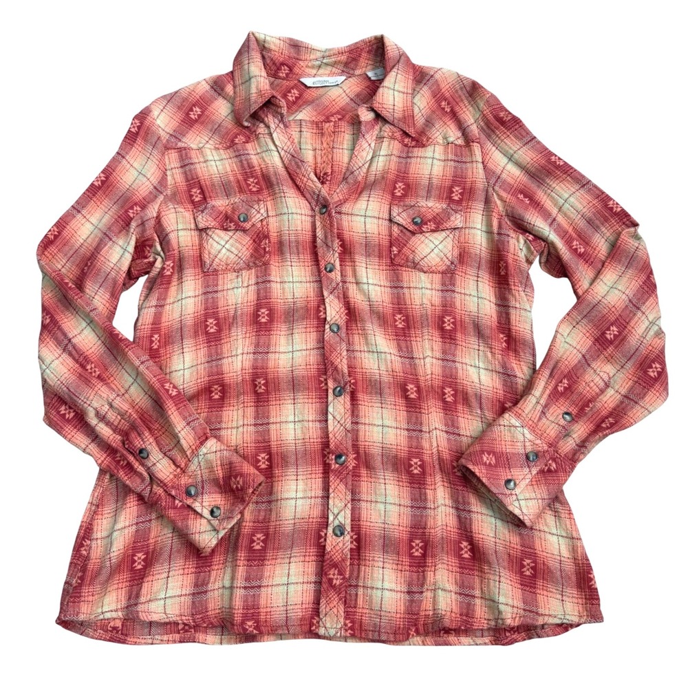 Natural Reflections Plaid Western Snap Button Down Women XL 100% Cotton
Rustic